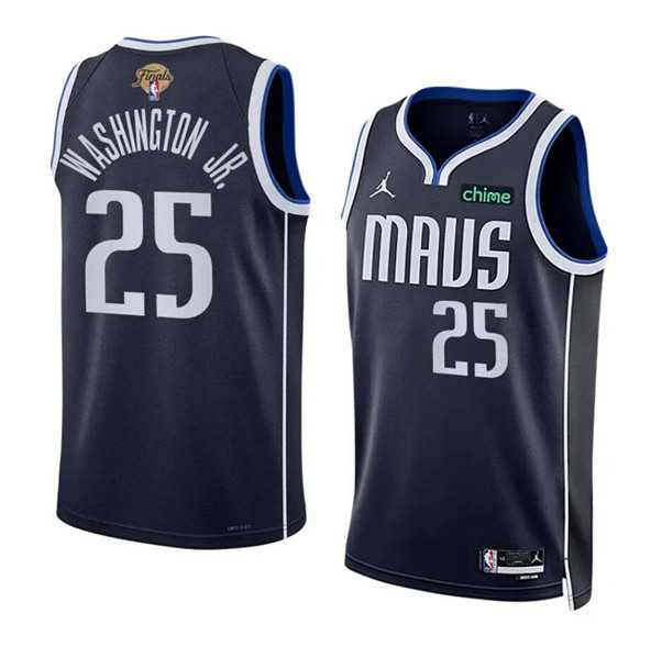 Mens Dallas Mavericks #25 P.J. Washington Jr. Navy 2024 Finals Statement Edition Stitched Basketball Jersey Dzhi